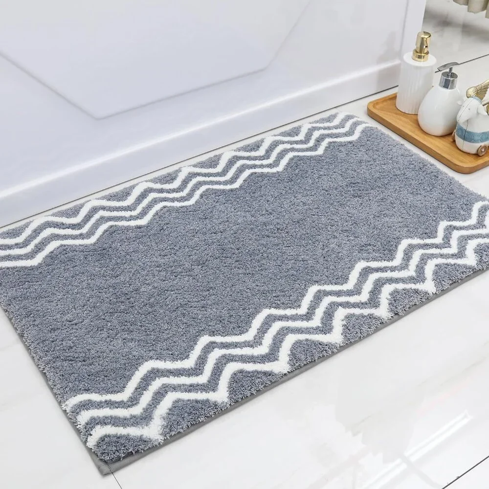 Soft Plush Grey Bath Mat 24x36 Anti-Slip Absorbent